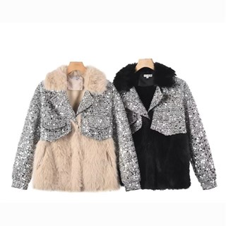 Abrigo Chaqueta de pelo largo y lentejuela. - Imagen 1