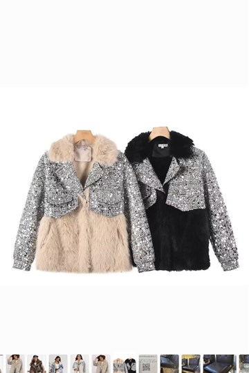 Abrigo Chaqueta de pelo largo y lentejuela. - Imagen 1