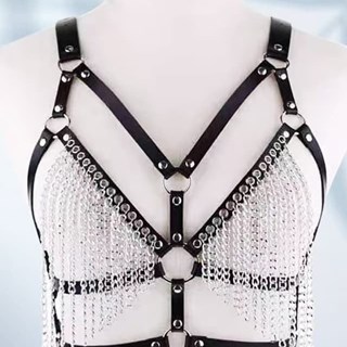 Arnés Negro de Pecho con Cadenas y Polipiel. - Imagen 1