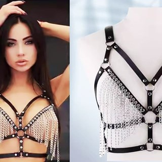 Arnés Negro de Pecho con Cadenas y Polipiel. - Imagen 2