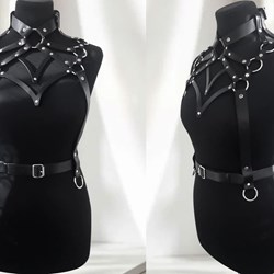 Arnés Negro de Pecho y Cintura con Collar. - Imagen 1