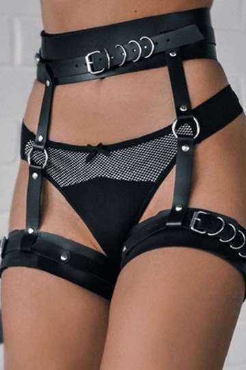 Arnés Negro de Polipiel con liguero. - Imagen 1