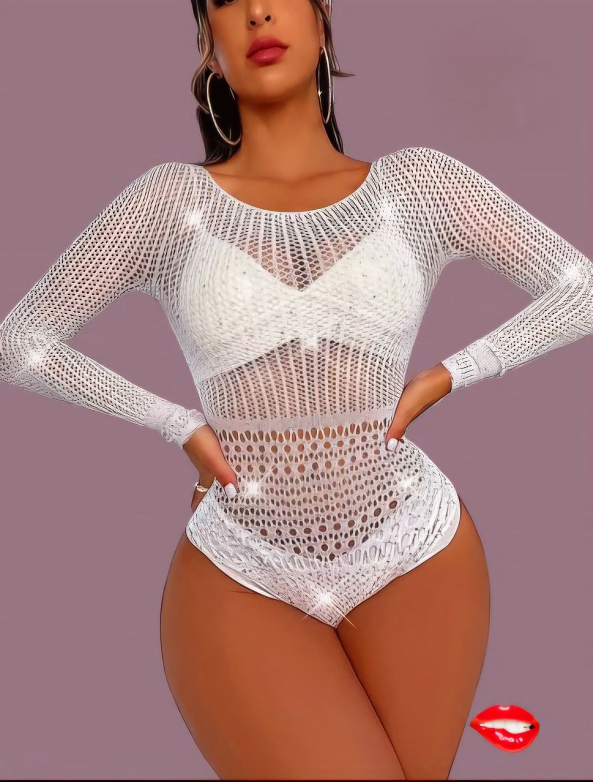 Body blanco malla con pedreria. - Imagen 1