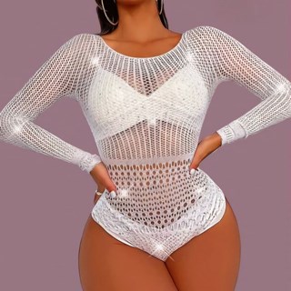Body blanco malla con pedreria. - Imagen 1