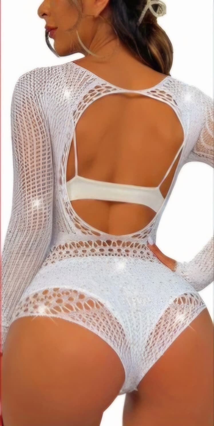 Body blanco malla con pedreria. - Imagen 2