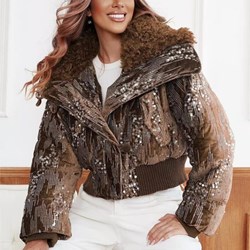 Chaqueta Bomber marron con lentejuelas. - Imagen 1