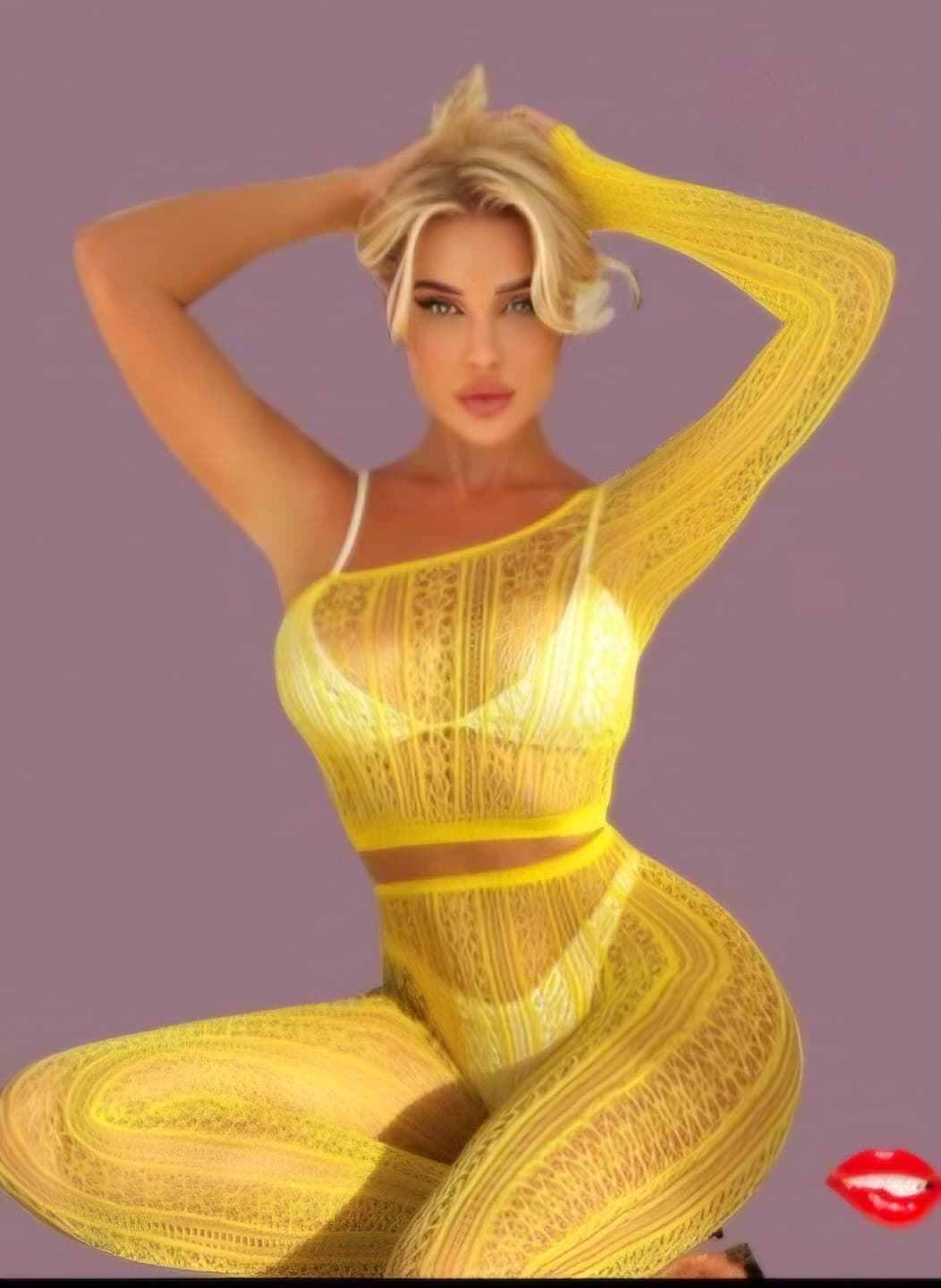 Conjunto amarillo de malla. - Imagen 1
