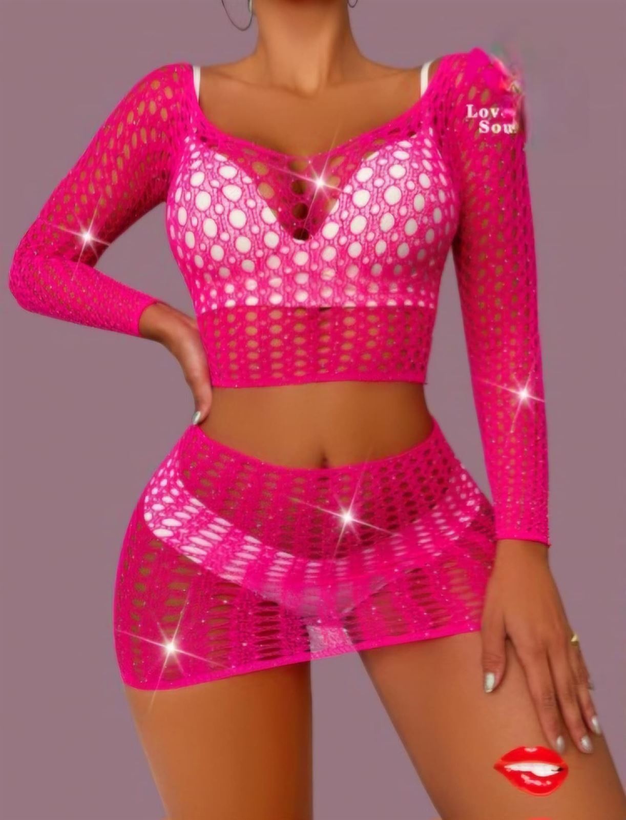 Conjunto de dos piezas de malla con pedrería. - Imagen 1