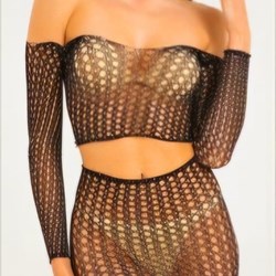 Conjunto de malla de Top y Falda con pedreria. - Imagen 2