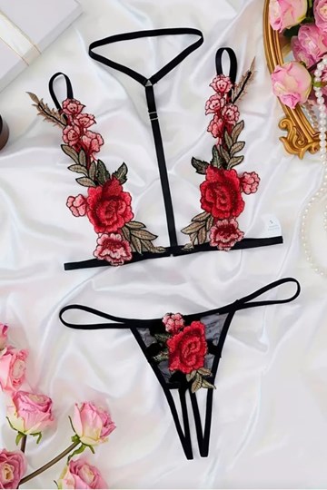 Conjunto Teddy Top y Tanga Flor. - Imagen 1