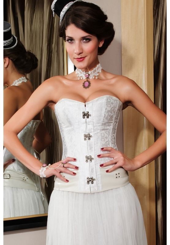 Corset Blanco con Aplicaciones de Polipiel - Imagen 4