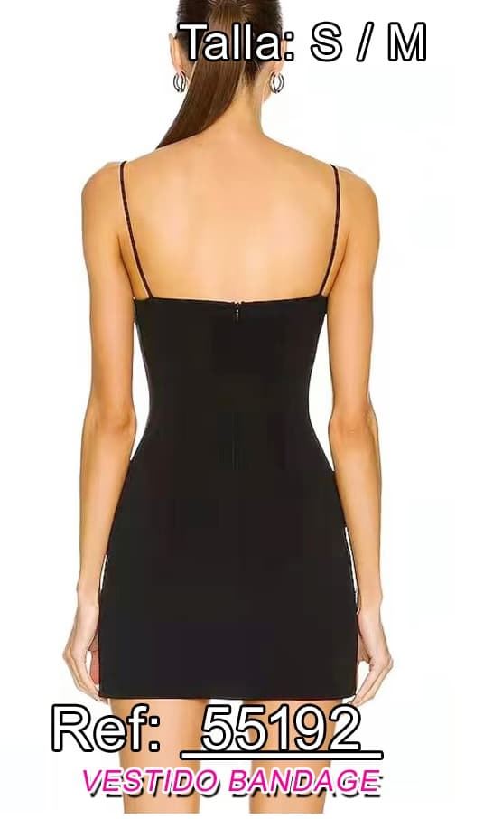 Vestido Bandage negro con flor plateada. - Imagen 2