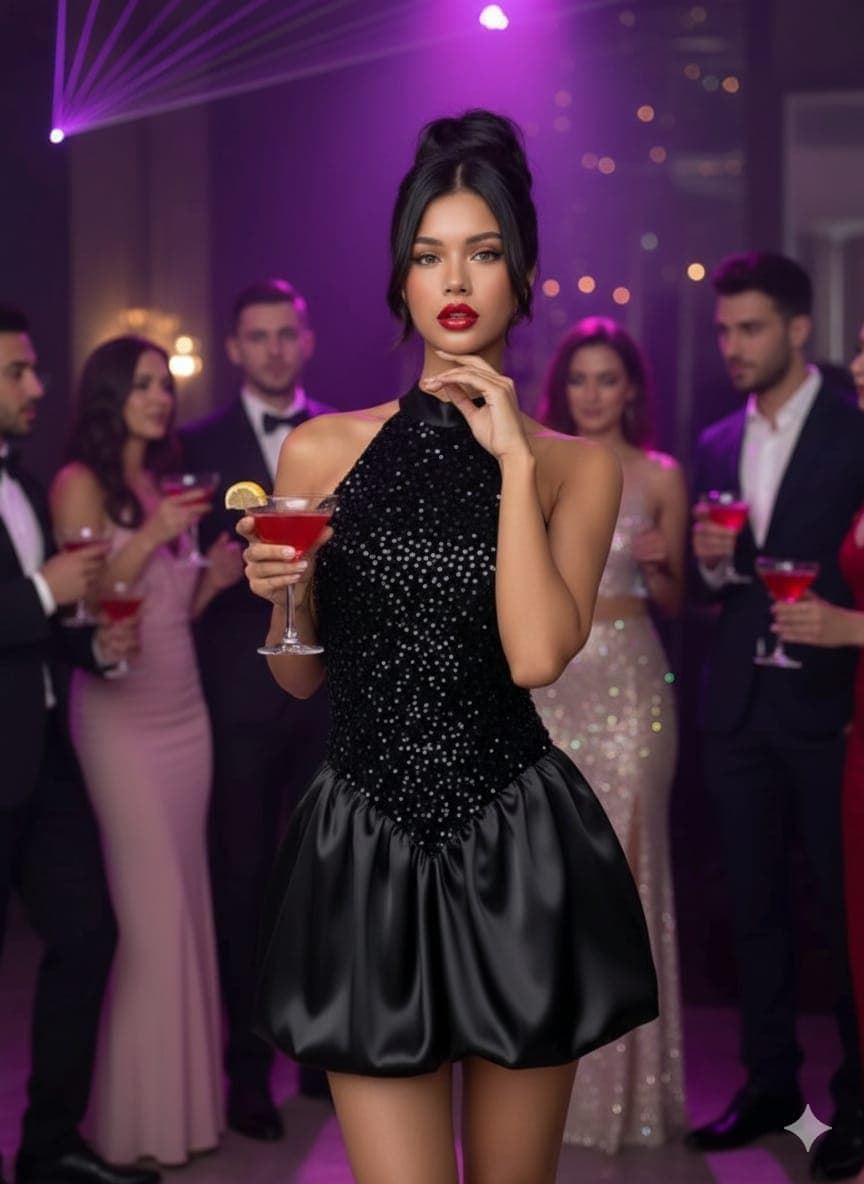 Vestido corto de vuelo con lentejuelas. - Imagen 1