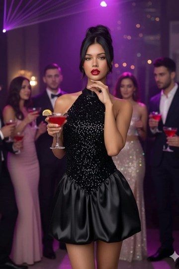 Vestido corto de vuelo con lentejuelas. - Imagen 1