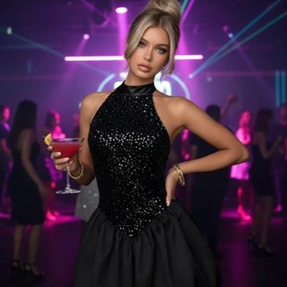 Vestido corto de vuelo con lentejuelas. - Imagen 2