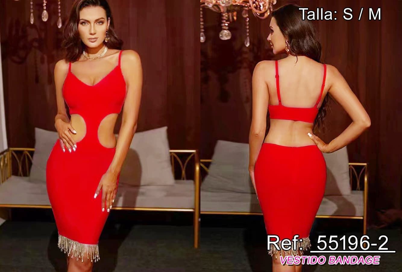 Vestido Corto Rojo Bandage con piedras. - Imagen 3