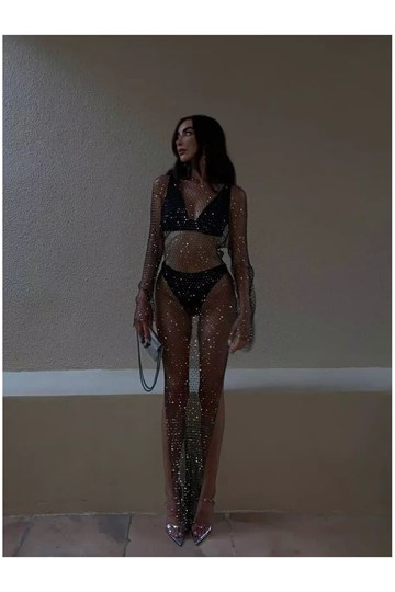 Vestido de rejilla con brillantes - Imagen 2