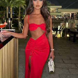 Vestido largo con abertura lateral. - Imagen 1