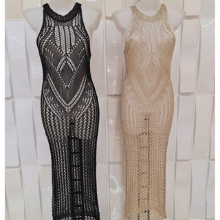 Vestido largo de punto calado metalizado. - Imagen 2