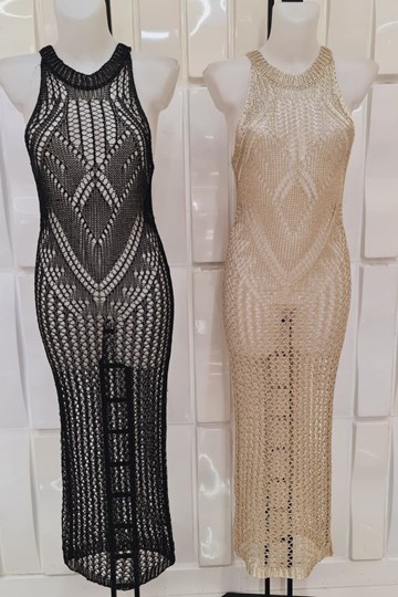 Vestido largo de punto calado metalizado. - Imagen 2